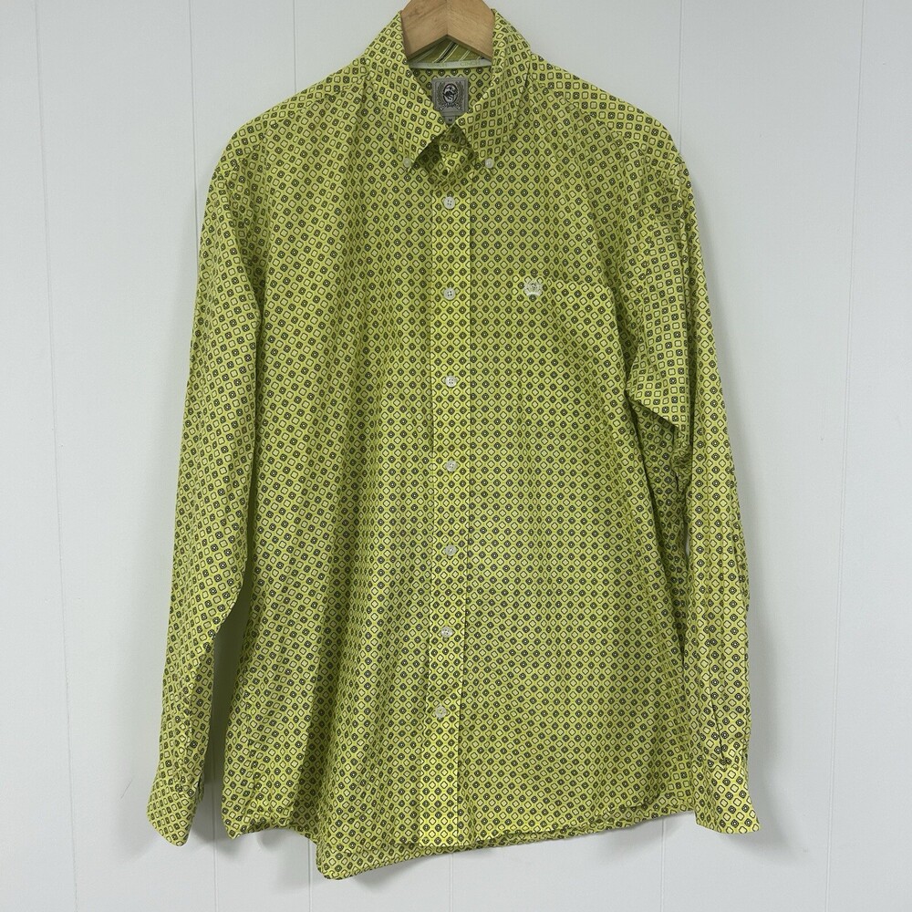 Cinch Shirt Men Size M Button Up Yellow Floral Western Workwear Rodeo Flip Cuff